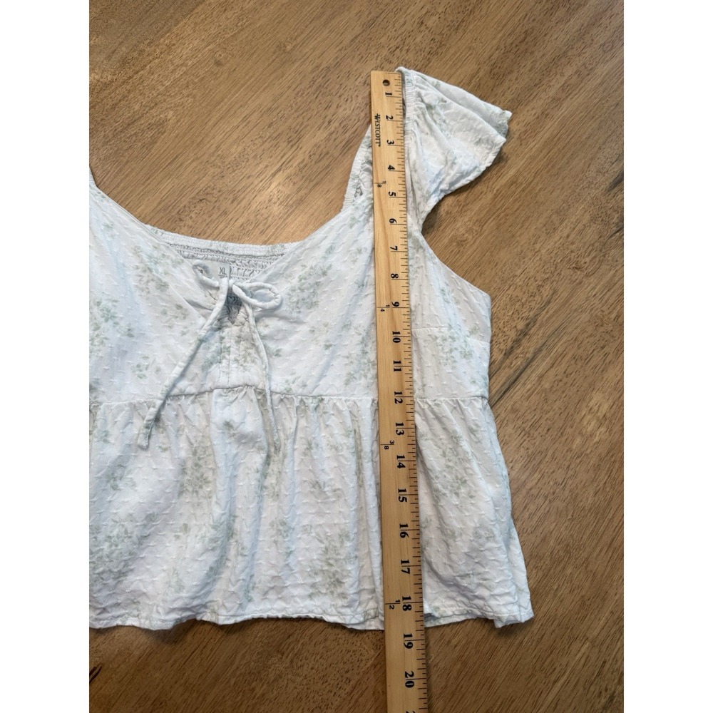 Hollister Floral Peasant Top XL Cottagecore Milkmaid Babydoll Tie Front Cutout - Picture 8 of 12
